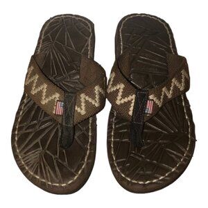 RALPH LAUREN Flip Flop Sandals Men's Size 6 Brown Flag Tag